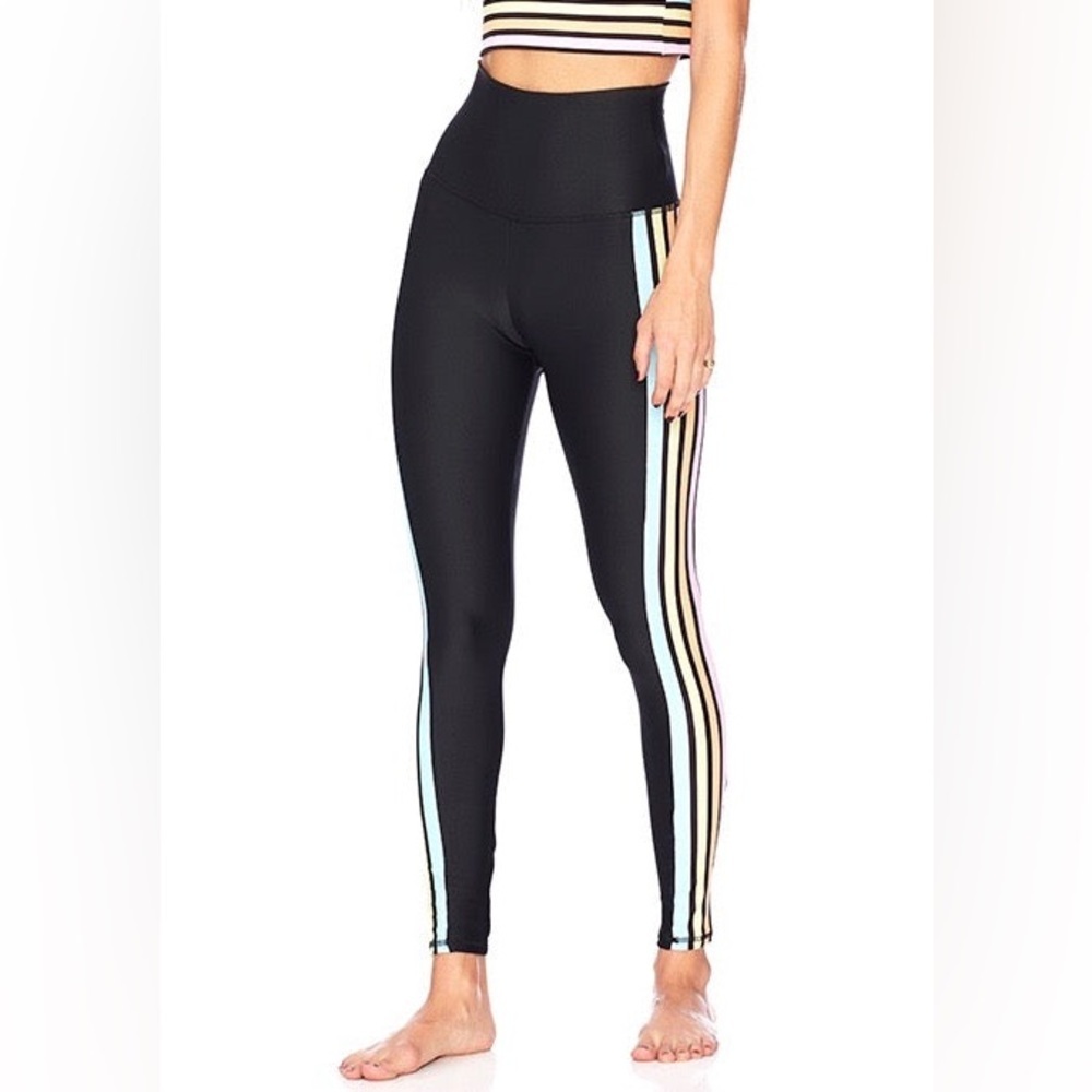 Beach Riot Women’s Jade Rainbow Pastel Stripe Leggings in Black/Multi Size S
